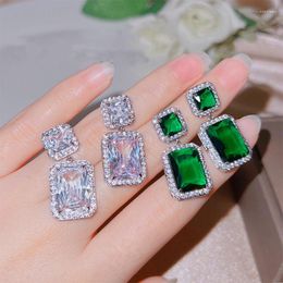 Stud Earrings European American Retro Brilliant Square Cubic Zirconia Pendant For Women Anniversary Valentine's Day Jewellery Gifts