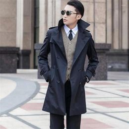 Men's Trench Coats Korean Spring And Autumn Mid-Length Thin Black Double-Breasted Slim Clothes Casaco Mas Jaquetas Masculina