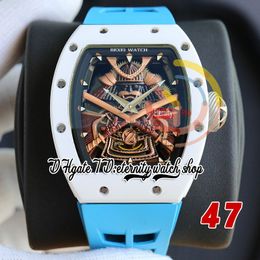 RRF 47 Latest version Japan Miyota NH Automatic Mens Watch White Ceramic Case Golden Samurai Armor Dial Blue Rubber Strap Super version 2023 eternity Wristwatches