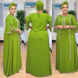 Plus size Dresses Spring Autumn Elegant African Plus Size Long Dress African 3/4 Sleeve Polyester Solid Colour Long Dress Dashiki African Clothes 230927