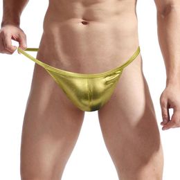 Underpants Faux Leather Low Rise Briefs Mens Seamless Invisible Underwear No Show Thong Sexy Bikini G-String Scrotum Bulge Panties