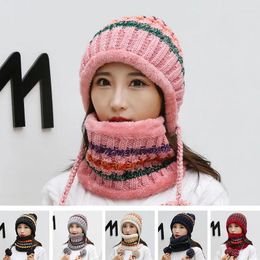 Hats Scarves Gloves Sets Winter Knitted Women Patchwork Pompon Balls Earflap Caps Ladies Warm Thick Beanies Female Beanie Hat Girl Gift