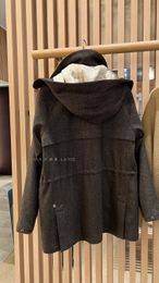 Womens Coats Winter loro piana Dark Grey Lapel Hooded Cashmere Overcoats