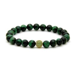 8mm A Grade Green Tiger Eye Stone Beads With 9mm Micro Paved Green Cz Ball Beaded Party Gift Bracelet239a