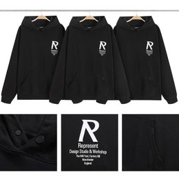 Autumn Casual Letter Printied Fleece Designer Hoody Woman Sweatshirts Hooded Hoodies Representd Man XL Black Loose Outwear