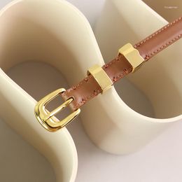 Belts Top Layer Cowhide Retro Niche Horse Hoof Gold Buckle Thin Belt Same Model For Women's Versatile In The Mall