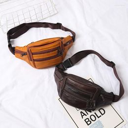 Waist Bags Bag Fanny Pack Male Genuine Leather For Men Women Belt Pouch Handbag Shoulder Man Kangaroo Hip Sack Belly Cross Banana