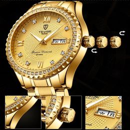 2021 TEVISE Luxury Golden Men Quartz Watch Stainless steel date waterproof wristwatch male fashion business clock283f