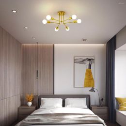 Ceiling Lights Modern Industrial Black Sputnik Chandelier Flush Mount 6-Light Base Semi Fixture For Bedroom Farmhouse