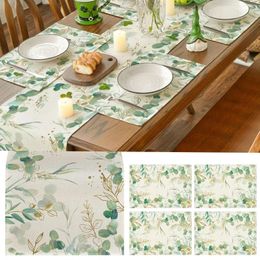 Table Napkin Summer Runner And Placemats Green Leaves Spring Atmosphere Linen Tables 13x72 12x18 With Tassels