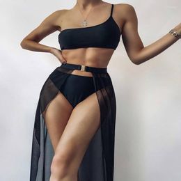 Women's Swimwear Tankinis 2023 Women Bathing Suit Swimsuit Beach Outfits For Her Veil Pure Color One Shoulder Three Piece Sexy Spot Print