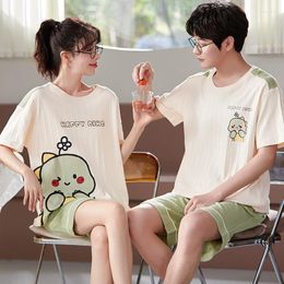 Men's Sleepwear Pyjamas Set Women Cute Cartoon Sleep Cotton Fashion Men Short Sleeve Suit 2 Piece Sexy Summer Home Couple Lounge Gifts