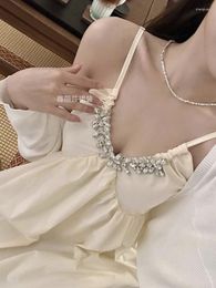 Casual Dresses Sleeveless Dress Female V-neck Fairy Folds Clubwear Summer Korean Style Spaghetti Strap Vestido