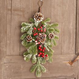 Decorative Flowers Artificial Plant With Red Berry Pine Cone Cane Christmas Tree Decoration Upside Down Plastic Restaurant Hanging Door