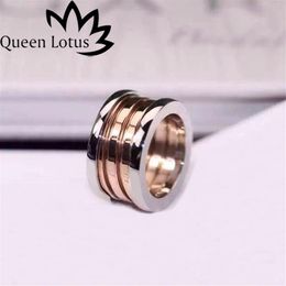 Queen Lotus New Famous Brand Stainless Steel Women Ring 3Colors Plated Fashion Jewelry Whole222q