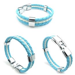 Charm Bracelets Blue Leather Bracelet White Flag Of Argentina Alloy Braided Length 21 5 Cm With A Velvet Pouch264B