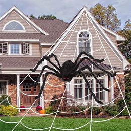 Other Event Party Supplies 150200cm Black Scary Giant Spider Huge Web Halloween Decoration Props Haunted House Holiday Outdoor 230921