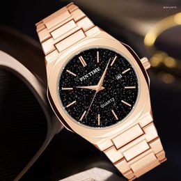 Wristwatches PINTIME Men's Watches Waterproof 30m Casuals Fashion Quartz Wristwatch Stainless Steel Strap Starry Sky Dial Calendar Relogio