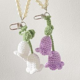Keychains 1PC Cute Keychain High Quality Bell Orchid Pendant With Pearl Chain Gift Handmade Wool Knitting Bag Key
