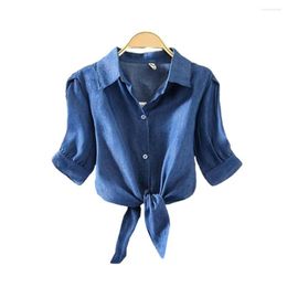 Women's Blouses Women Blouse Chic Lace-up Knot Lapel Stylish Three Quarter Sleeve Shirt For Casual Ol Commute Solid Colour