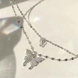 Gold Silver Colour Shiny Butterfly Necklace Women Elegent Double Layer Clavicle Chain Necklace Anniversary Gift Jewellery Necklaces314Y