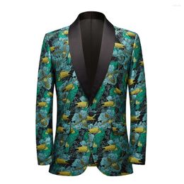 Men's Suits 2023 Boutique Green Woodpecker Jacquard Casual Blazer Youth Colour Matching Slim Studio Performance