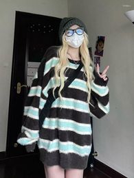 Women's Sweaters Y2K Harajuku Striped Sweater Women Korean Fashion Oversize Knitted Jumper Female Fairy Grunge Pink Pullover Tops Winter