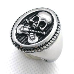 5pcs Size 7-14 Golden Silver Skull Guitar Ring 316L Stainless Steel Man Boy Biker Rock Music Skull Ring329G