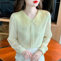 Women's Blouses Autumn Winter Long Sleeve Chifffon Women 2023 Elegant Polka Dot Blusas Mujer Korean Style Vintage Ladies Tops Shirts Y2k