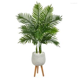 Decorative Flowers Areca Artificial Tree In White Planter With Stand