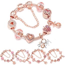 rose gold charms bracelet with happy tree glass bead pendant bracelet diy Jewellery bangle for women gift241i