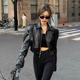 Women's Leather Jacket Cow Female Spring Autumn Fashion Vintage Locomotive Short Oil Wax Skin Lapel Casual Loose Genuine Coat