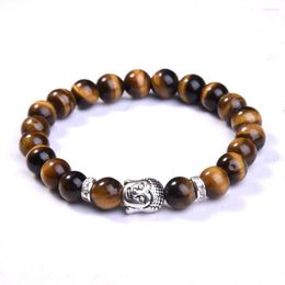 Strand 8mm Natural Round Stone Tiger Eye Beads Buddha Bracelets 7 Chakra Healing Mala Meditation Prayer Yoga Women Jewellery