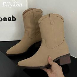 High Quality Western Cowboy Women Ankle Boots Street Style Winter Low Heels Pointed Toe Ladies Shoes Booties 230922