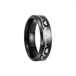 Wedding Rings Romantic Couple For Women Men Punk Heart ECG Black Forever Love Promise Ring Valentine'S Day Gift