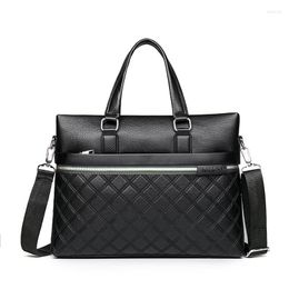 Briefcases 2023 Brand Men's Bag Briefcase Fashion Handbag Shoulder Quality PU Leather Men Office Bags For 14 Inch Laptop
