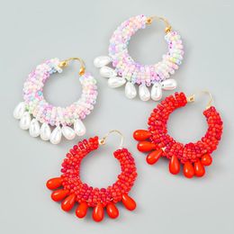 Hoop Earrings 2023 Fashion Bohemian Colourful Handmade Beaded Round Circle For Women Simple Statement Jewellery Wholesale