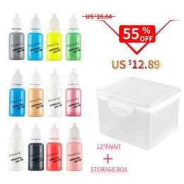 Unha polonês 10ml tinta acrílica conjunto de tinta 12pcs DIY Airbrush Nail Art Tintas Airbrush Pigmento para Spray Art Nail Stencils Pintura Nail Art Tool 230928