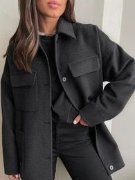 Women's Wool Blends Jyate Vintage Loose Woollen Coat Singlebreasted Lapel Autumn Winter Casual Midi Length Fall Shirts 2023 230928