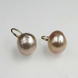 Dangle Earrings 11-12mm Pink Baroque Pearl 18k Ear Stud Cultured Flawless Beautiful Jewelry Women Easter Gift Party Thanksgiving