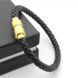 Fashion Jewelry Leather Bracelet Magnet Clasp Leather Braid charm Bracelet Pulseira Men's Stainless Steel Magnet Clasp bangle305L