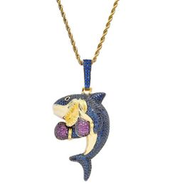 New High quality Whole Hip hop Personality Pendant Boxing Shark Pendant Copper-inlaid Zircon Necklace264z