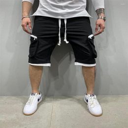 Men's Shorts Summer Muscle Sports Fitness Multi-pocket Leisure Straight Leg Rope Overalls Quarter Pants