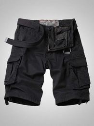 Men's Pants Summer loose fitting straight tube work shorts with multiple pockets, black middle pants, outdoor capris, casual shorts, large size