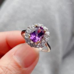 Cluster Rings 2023 Natural Amethyst Ring Real 925 Silver Women's Simple Atmosphere Leaf Style Good Gift