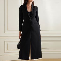 Women's Trench Coats The R0w Wind Blended Fabric Black Warm Jackets 2023 Spring And Autumn Mohair Extremely Simple Classic Tops