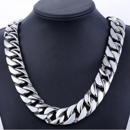 24mm Men Silver Curb Cuban Link Round Necklace Super Heavy Thick Punk Rock Hiphop Women Gold 316L Stainless Steel Bike Biker Chain255v