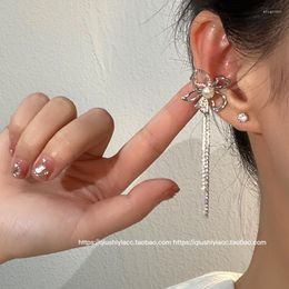 Backs Earrings 1Pcs Shiny Crystal Tassel Non-Piercing Cuff Ear Clip Earring For Women Rhinestone Flower Fake Cartilage Piercing Jewelry E731