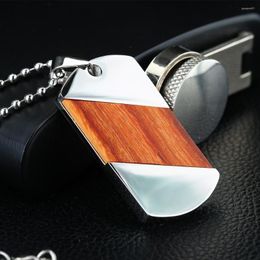 Pendant Necklaces Stainless Steel And Wood Inlay Dog Tag Necklace For Men Polished 22" Ball Chain Fashion Jewellery Accessories