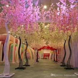 Flores decorativas branco artificial flor de cerejeira árvore estrada simulação flor com quadro arco ferro para adereços festa de casamento